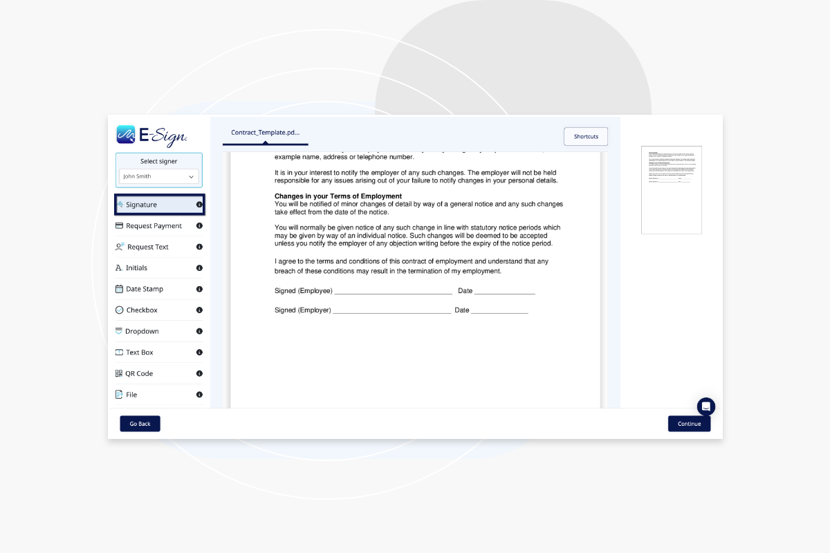 view document add esignature