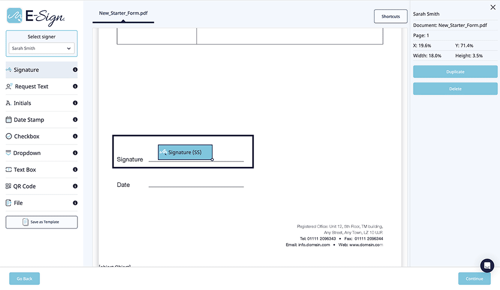 Add Esignature Screenshot