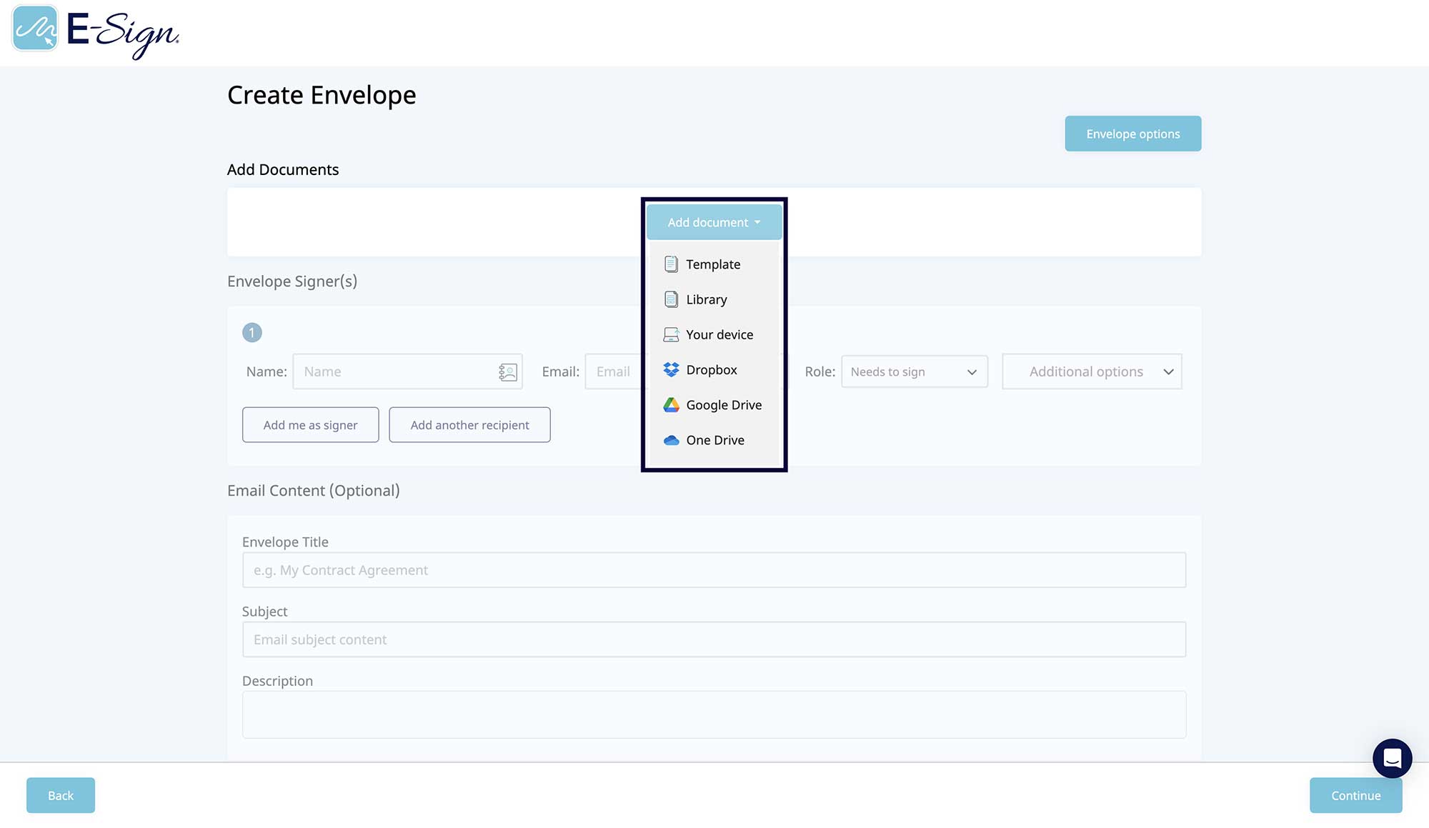 E-Sign Dashboard Upload Word Document
