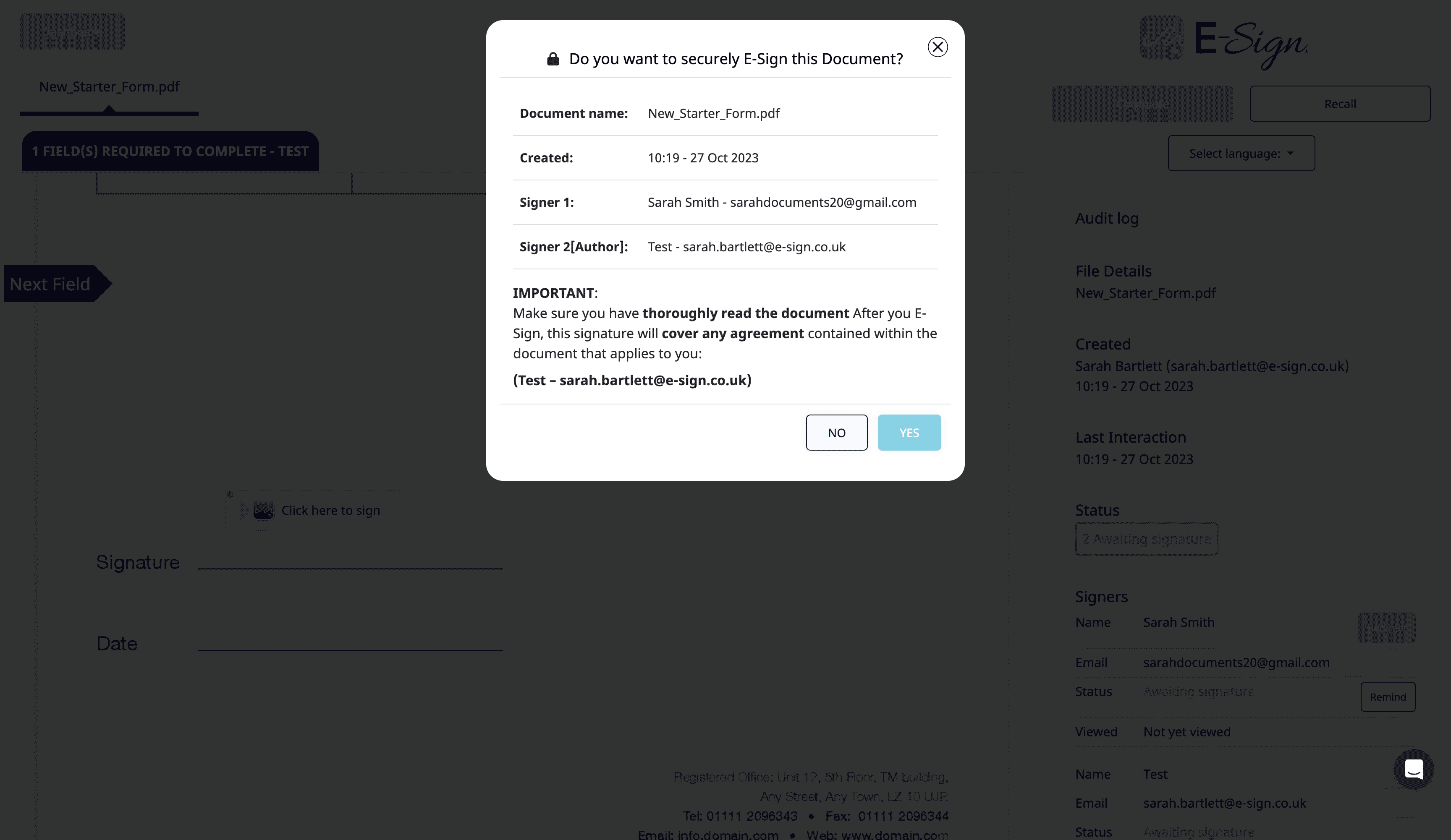 E-Sign Word Document Screenshot